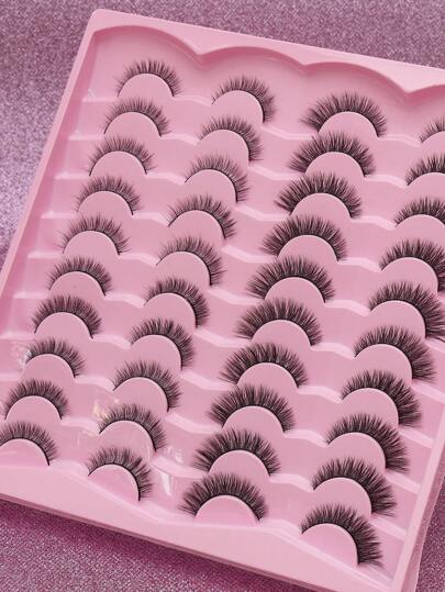 20 زوج من رموش مستعارة طبيعية من فرو المنك ناعمة ثلاثية الأبعاد ، طويلة وقصيرة للإطالة ، مريحة للارتداء ، مصنوعة يدويًا على الرموش العلوية مع نهاية جناحية ، تطيل العين وواقعية، كاملة الشريط، حجم مكثف، أداة تجميل شائعة