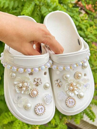 20 قطعة من سلسلة الحبيبات الذهبية قابلة للإزالة ، زهور حديقة مزيفة اللؤلؤ فينتاج DIY ديكور الأحذية ، إكسسوارات للأحذية المثقوبة