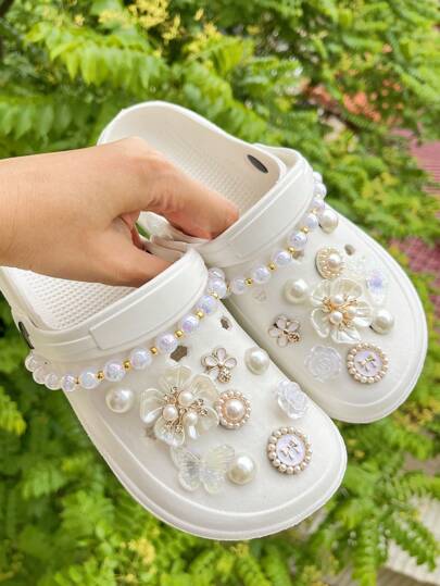 20 قطعة من سلسلة الحبيبات الذهبية قابلة للإزالة ، زهور حديقة مزيفة اللؤلؤ فينتاج DIY ديكور الأحذية ، إكسسوارات للأحذية المثقوبة