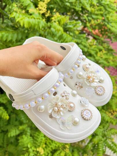 20 قطعة من سلسلة الحبيبات الذهبية قابلة للإزالة ، زهور حديقة مزيفة اللؤلؤ فينتاج DIY ديكور الأحذية ، إكسسوارات للأحذية المثقوبة