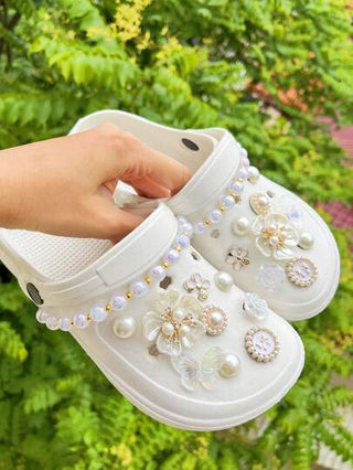 20 قطعة من سلسلة الحبيبات الذهبية قابلة للإزالة ، زهور حديقة مزيفة اللؤلؤ فينتاج DIY ديكور الأحذية ، إكسسوارات للأحذية المثقوبة