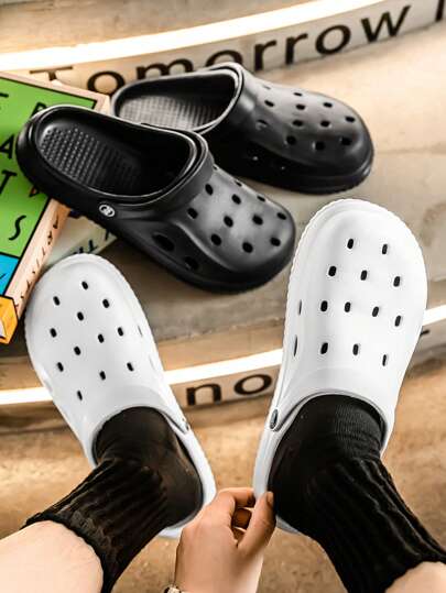 نعال كاجوال ذكورية مثقبة، قابلة للتنفس، مريحة، ذات أصابع مستديرة، مسطحة، مضادة للانزلاق، خفيفة الوزن، ذات لون أحادي، متعددة الاستخدامات للحدائق والشاطئ