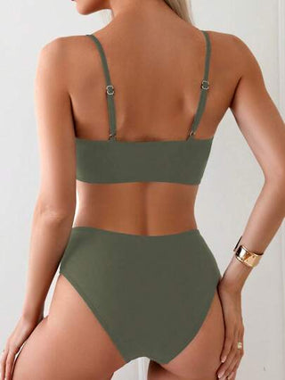 Swim Basics لباس سباحة نسائي جذاب متقاطع الأمام بلون سادة مجموعة بيكيني للصيف على الشاطئ