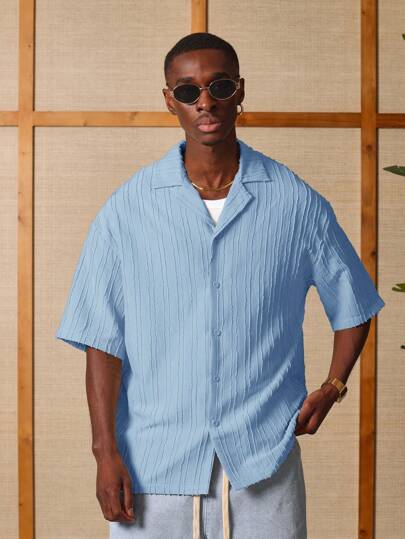 SUMWON قميص بنمط ملمس غير ملائم، كم قصير، صيفي خفيف الوزن، رسمي للاستجمام والعطلات والشاطئ، قميص أزرار