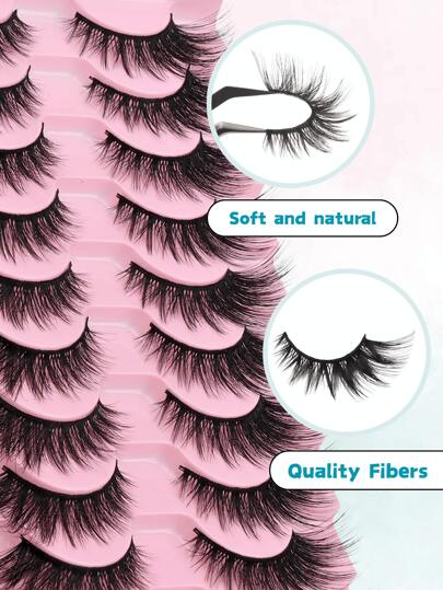 10 أزواج رموش منك ثلاثية الأبعاد عالية الجودة - شاملة ، صادمة ، وطبيعية المظهر ، رموش سميكة جدًا بلف حرف D ، رموش ثلاثية الأبعاد للعين القطّية بطول 6-18 مم مصنوعة يدويًا ، مناسبة للمبتدئين ، مثالية كهدايا لرأس السنة والكريسماس