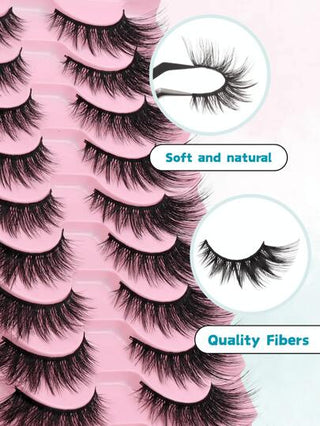 10 أزواج رموش منك ثلاثية الأبعاد عالية الجودة - شاملة ، صادمة ، وطبيعية المظهر ، رموش سميكة جدًا بلف حرف D ، رموش ثلاثية الأبعاد للعين القطّية بطول 6-18 مم مصنوعة يدويًا ، مناسبة للمبتدئين ، مثالية كهدايا لرأس السنة والكريسماس