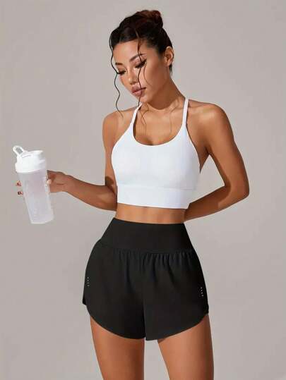 شورت رياضي للنساء مقاسات كبيرة ذو خصر مرتفع مطاطي نحيف اللياقة البدنية، موضة كاجوال مع جيوب شق جانبية للرياضة والجري والتمارين اليوغا في الخريف/الصيف