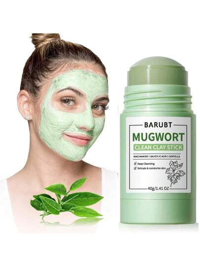 BARUBT قناع الوجه الطيني بالشيح، مناسب لجميع أنواع البشرة - مستخلص الفراولة | تنظيف عميق وتقليص المسام | ترطيب والعناية بالبشرة