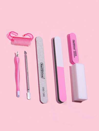 NailShine 7 قطع مجموعة أدوات العناية بالأظافر - طقم مانيكير: ملف أظافر, ممرر, مصقل, دافع للبشرة حول الأظافر