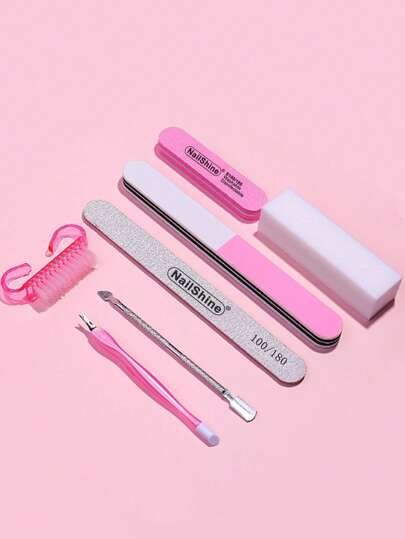 NailShine 7 قطع مجموعة أدوات العناية بالأظافر - طقم مانيكير: ملف أظافر, ممرر, مصقل, دافع للبشرة حول الأظافر