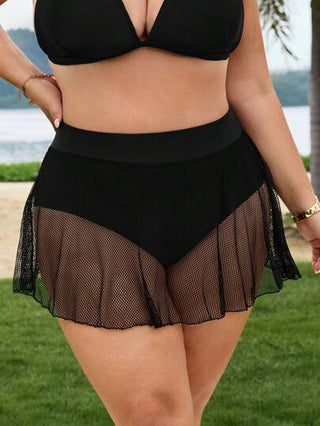 SHEIN CURVE+ سراويل شاطئ من الشبك السوداء للسيدات البدينات, ملابس السباحة المناسبة للعطلات الصيفية