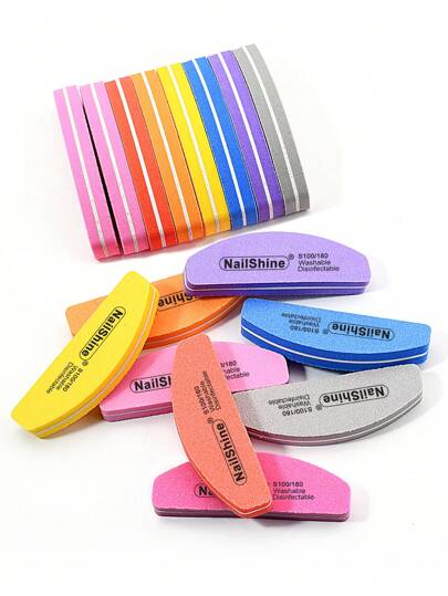 NailShine منشف الأظافر , ملفات أظافر مزدوجة الجانب ذات بلوك جلخ بحبيبات 100/180 قابل للغسل وقابل للتنقل بشكل قوس