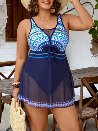 Swim Lushoire بدلة سباحة للمرأة كبيرة الحجم قطعة واحدة، بتصميم كشكش - لامع - بدون أكمام، مناسبة لأيام الشاطئ والسباحة في المسبح