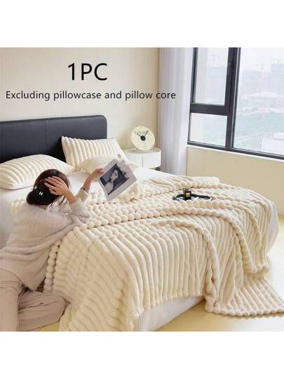 بطانية فرو صناعي كبيرة الحجم 200 * 230 سم ، ناعمة جدًا قطعة واحدة ، بارد وناعم بلون أبيض مخطط من البوليستر الفلانيلي، للاستخدام على مدار السنة على الأريكة، السرير، المكتب، السفر، ديكور منزلي حديث، هدية عيد الحب، ملمس فاخر