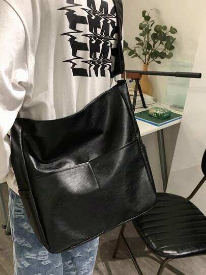 حقيبة رسول للرجال بجيبين من البولي يوريثان، حقيبة كروس بودي سعة كبيرة من البولي يوريثان، حقيبة كتف للطلاب