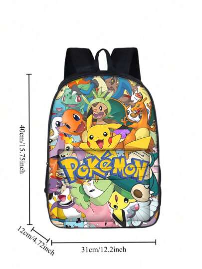 bandai حقيبة ظهر خفيفة الوزن للاستخدام الخارجي مطبوعة بطباعة كارتون بيكاتشو، حقيبة ظهر طلابية، عدة أقلام ألوان للأولاد والبنات، حقيبة ظهر كرتونية جذابة، أحمر شفاه، فرشاة، فرشاة، منتجات العناية بالبشرة، الهاتف المحمول