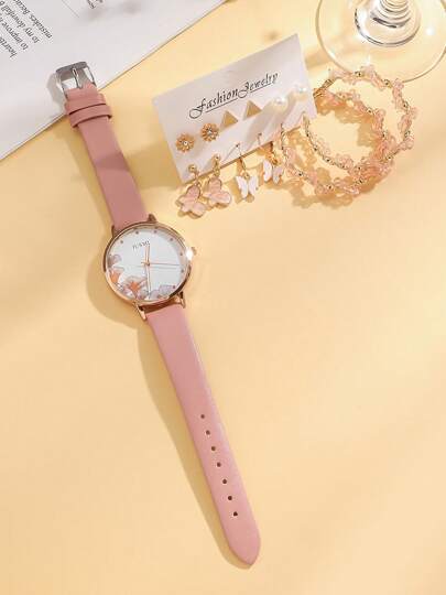 مجموعة من 13 قطعة ساعة بعقارب الكوارتز مزينة بنقوش من أحجار الراين على الميناء وسوار جلدي متناسق، إضافة إلى مجموعة متنوعة من أقراط أنيقة، مناسبة كهدية عيد ميلاد أو للاستخدام اليومي