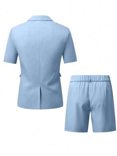 Manfinity Bizformal بدلة رجالية قصيرة الأكمام ، مناسبة للأعمال اليومية والحفلات