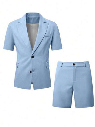 Manfinity Bizformal بدلة رجالية قصيرة الأكمام ، مناسبة للأعمال اليومية والحفلات
