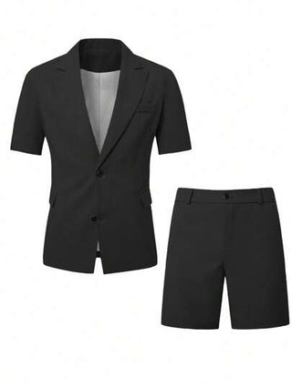 Manfinity Bizformal بدلة رجالية صيفية قصيرة الأكمام وشورتات بدلة، مناسبة للأعمال اليومية والحفلات