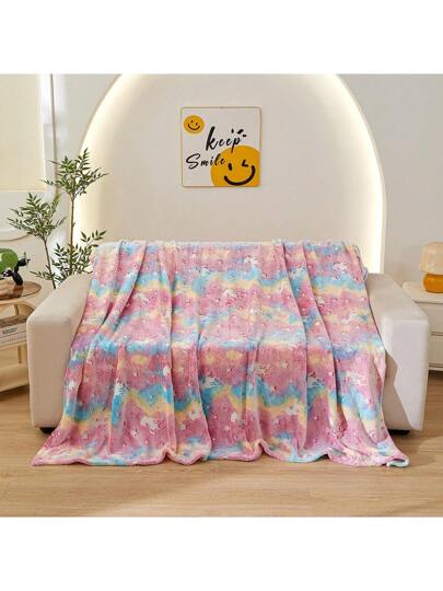 بطانية من الفلانيل قطعة واحدة، غير قماشية وملساء مطبوع عليها يونيكورن كرتوني يضيء في الظلام، بطانية مناسبة للجميع الفصول للنعاس في المكتب والمنزل، ويمكن غسلها