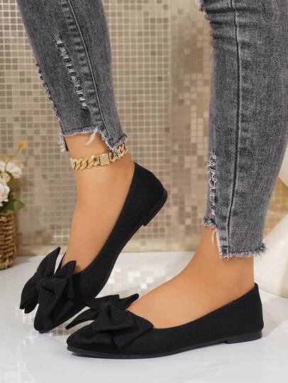 أحذية لوفر سهلة الارتداء بتصميم فراشة لون أساسي للنساء، أحذية رياضية مريحة للخروج والمشي اليومي باللون الأسود