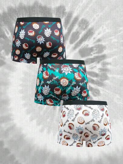 Rick and Morty X SHEIN سروال داخلي للرجال مطبوع بنقشات كرتونية