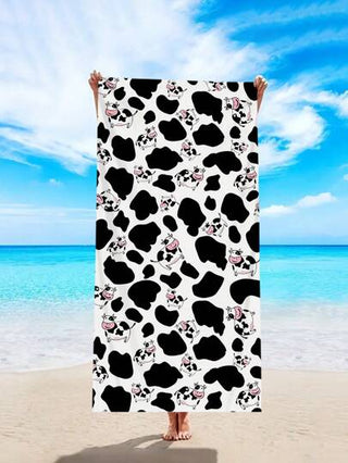 منشفة شاطئ ذات طبعة بقرة بغمق 1 قطعة، منشفة شاطئ كبيرة ذات طبعة حيوان بقرة كيوت، سريعة الجفاف من ألياف فائقة، سريعة الجفاف وماصة، مناسبة لليوغا، اللياقة البدنية، السفر، السباحة، الرياضة، التخييم، الغوص، ركوب الأمواج، منشفة شاطئ متعددة الوظائف
