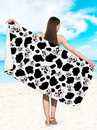 منشفة شاطئ ذات طبعة بقرة بغمق 1 قطعة، منشفة شاطئ كبيرة ذات طبعة حيوان بقرة كيوت، سريعة الجفاف من ألياف فائقة، سريعة الجفاف وماصة، مناسبة لليوغا، اللياقة البدنية، السفر، السباحة، الرياضة، التخييم، الغوص، ركوب الأمواج، منشفة شاطئ متعددة الوظائف