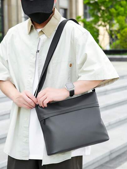 حقيبة جديدة للرجال ، مصنوعة من مواد ذات ملمس، سعة كبيرة مع تقسيمات ، حقيبة عبر الجسم متعددة الوظائف ،بتصميم بسيط وعصري وعملي للاستخدام اليومي في العمل والمكتب