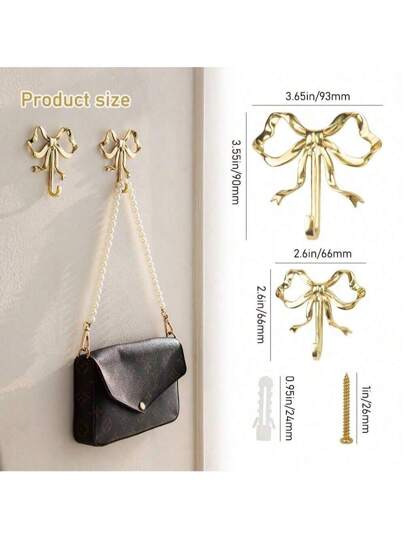 قلاووظ زخرفي ذهبي على شكل فيونكة واحد، هوك حائطي من البرونز على شكل فيونكة، هوك للباب، هوك للمنشفة، هوك للديكور الزفاف، للحمام، غرفة المعيشة، المطبخ، تصميم شريطي رجعي، سهل التركيب