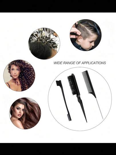 مجموعة من 3 قطع, مشط طويل الذيل من الصلب, فرشاة حواجب, مشط الرأس، أدوات تصفيف شعر للتضفير والتصفيف
