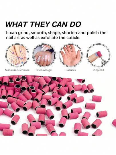 100 قطعة/علبة أشرطة تجليخ مع محور معدني مجموعة رؤوس أظافر إضافية لفك طلاء الأظافر والبشرة الميتة والصدفية، شرائط تجليخ قاطعة للمناكير والبديكير