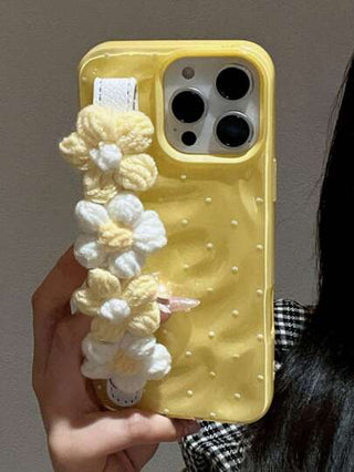 أغطية هواتف كورية جميلة ثلاثية الأبعاد بتصميم زهرة وبنقشة موجات الماء متوافقة مع هواتف آيفون 16 برو، 15، 14، 13، 12، 11 برو ماكس، غطاء خلفي للهاتف مضاد للصدمات ونقش نقطي