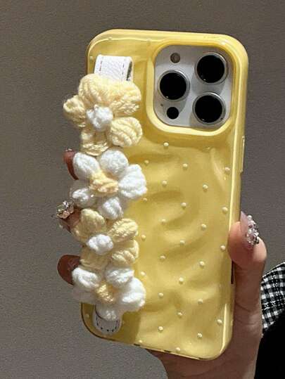 أغطية هواتف كورية جميلة ثلاثية الأبعاد بتصميم زهرة وبنقشة موجات الماء متوافقة مع هواتف آيفون 16 برو، 15، 14، 13، 12، 11 برو ماكس، غطاء خلفي للهاتف مضاد للصدمات ونقش نقطي