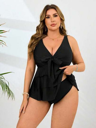 Swim Lushoire مجموعة تانكيني متعددة الطبقات باللون الأحادي مع أسفل مثلث للنساء ذوات الحجم الكبير