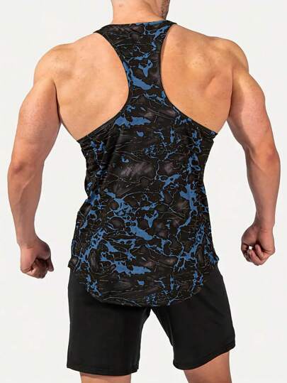 Manfinity Sport PWRUP قميص داخلي آكسسوار شفاف مطبوع بطبعة صبغ التعتيق للرجال من الملابس الرياضية اليومية بدون أكمام