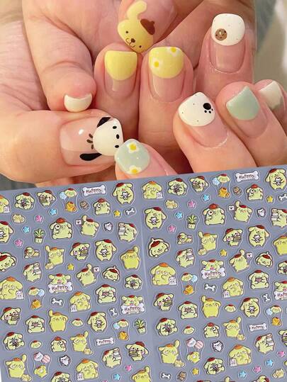Sanrio قطعتان ملصقات أظافر جميلة بتصميمات سانريو ل- Pompompurin الأصفر المجسم 5D عبارة عن لواصق لديكورات الأظافر ، اكسسوارات فنون الأظافر للنساء والفتيات