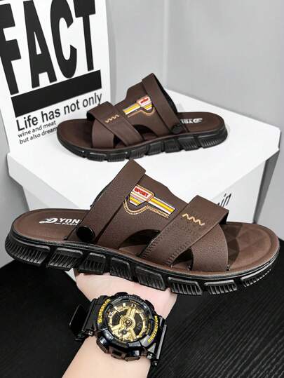 صنادل للرجال ذات كعب سميك، لون بني للاستخدام الخارجي وللحمام سهلة الارتداء، مقاومة للماء والروائح الكريهة، صنادل كاجوال مريحة وأنيقة المقاس من 39-45(ينصح بطلب مقاس أكبر بمقدار واحد)