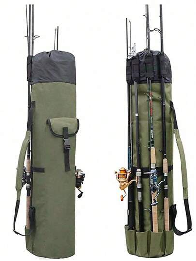 حقيبة صيد ألسماك اسطوانية الشكل للاستخدام الخارجي، حقيبة أدوات عصا صيد الأسماك متعددة الوظائف، حقيبة تخزين معدات صيد الأسماك البحرية
