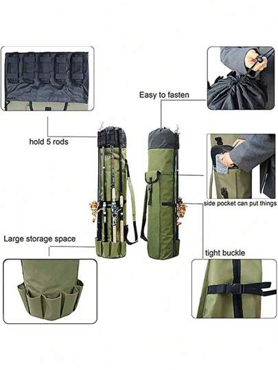 حقيبة صيد ألسماك اسطوانية الشكل للاستخدام الخارجي، حقيبة أدوات عصا صيد الأسماك متعددة الوظائف، حقيبة تخزين معدات صيد الأسماك البحرية