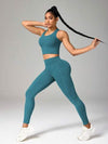 SHEIN Sport Studio طقم رياضي للنساء يتكون من ملابس علوية ذات ظهر متقاطع بلون واحد والسراويل الضيقة