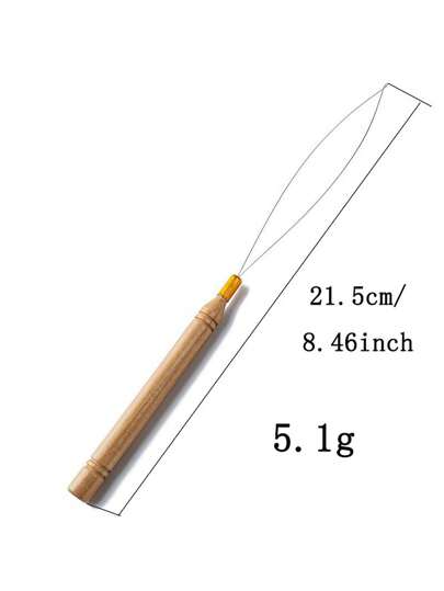 3 قطع من مجموعة أدوات تطويل الشعر /الريش: إبرة خيط الخرز ، إبرة اللف ، كبّاسة - خشبية وفولاذ لا يصدأ