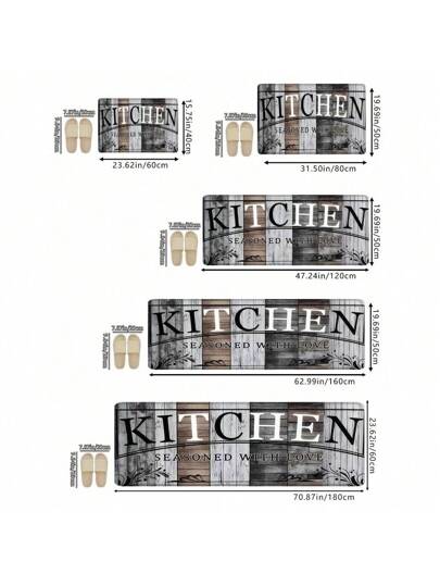 سجادة أرضية مطبخ كلاسيكية مطبوعة بحبيبات خشبية داكنة، مصنوعة من إسفنج ميموري فوم عالي الارتداد، ماصة ومضادة للانزلاق، مناسبة للمطبخ والحمام والممر والمدخل وغرفة الطعام.