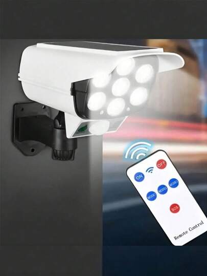 1 جهاز إضاءة شمسية كاشف للحركة، 77 بقعة ضوئية بنظام التحكم عن بُعد، إضاءة فيضية السلكية للاستخدام الخارجي تشبه الكاميرا الأمنية للفندق والبهو والحديقة والباحة ومدخل السيارة - تعمل بالطاقة الشمسية واضاءة حائطية سلكية ، أنوار شمسية للاستخدام الخارجي