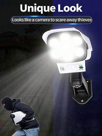 1 جهاز إضاءة شمسية كاشف للحركة، 77 بقعة ضوئية بنظام التحكم عن بُعد، إضاءة فيضية السلكية للاستخدام الخارجي تشبه الكاميرا الأمنية للفندق والبهو والحديقة والباحة ومدخل السيارة - تعمل بالطاقة الشمسية واضاءة حائطية سلكية ، أنوار شمسية للاستخدام الخارجي