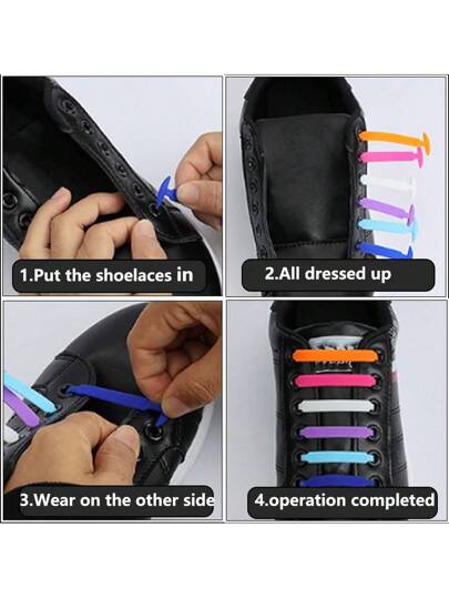 16 قطعة/مجموعة أربطة أحذية من السيليكون لا تحتاج إلى ربط، مقاومة للماء والبقع، سهلة مرنة، مزينة بتصميم محاكي للأحذية الرياضية والكاجوال والحذاء الرسمي، مناسبة للتنزه والتخييم والسفر، اكسسوارات الأحذية