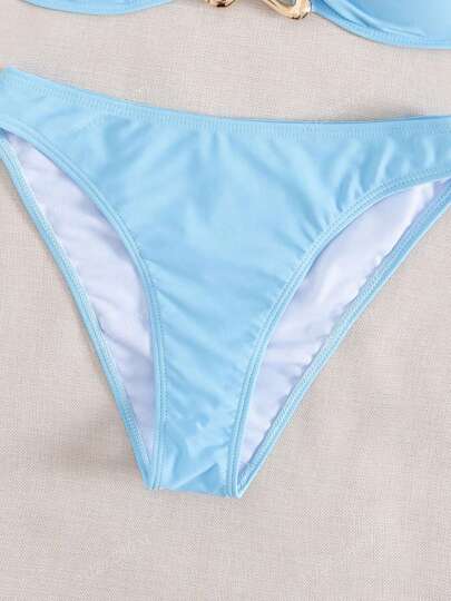 طقم بيكيني تويوغطاء صدر نساء بتصميم شرائط جذاب مزين بشريط ذهبي، بيكيني قطعتين للحفلات والشاطئ