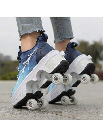 زوج واحد من أحذية التزلج الرباعية العجلات القابلة للتحويل، عجلات تزلج للمراهقين والطلاب