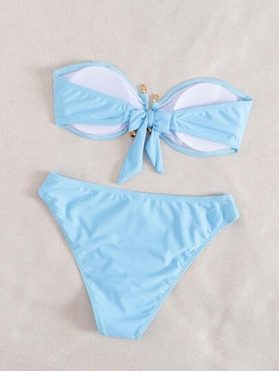 طقم بيكيني تويوغطاء صدر نساء بتصميم شرائط جذاب مزين بشريط ذهبي، بيكيني قطعتين للحفلات والشاطئ